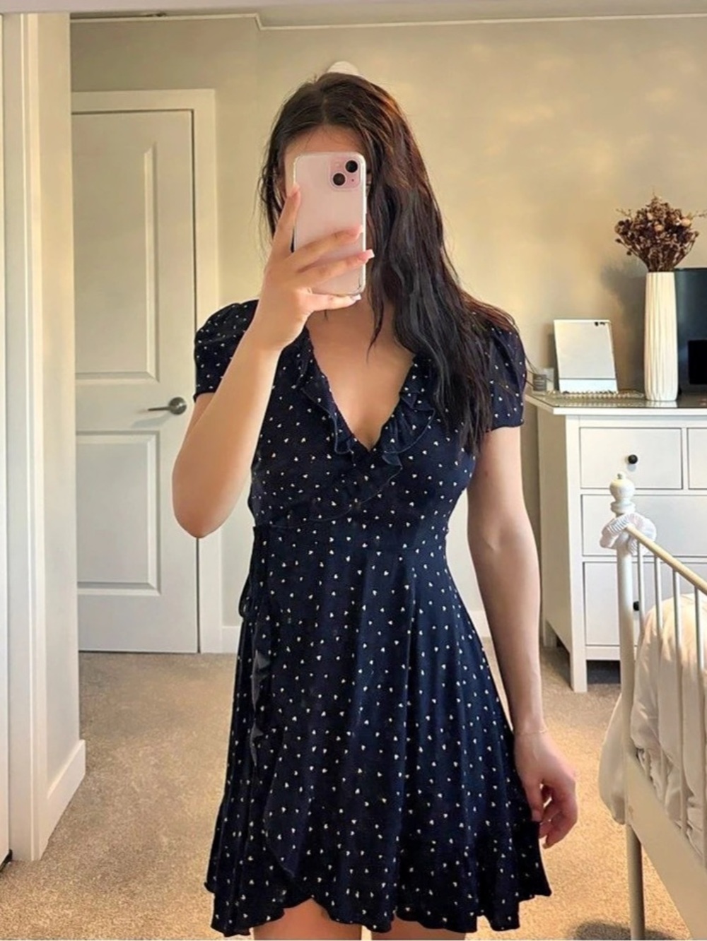 Sunday Best Polka Dot Mini Dress in Navy & White Size XS